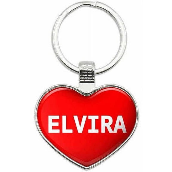 Elvira - Names Female Metal Heart Keychain Key Chain Ring, Multiple Colors Available