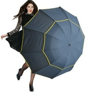 Elvirer Extra Oversize Large Compact Golf Umbrella Double Canopy Vented Windproof Waterproof Stick Umbrellas for Women and Men & Blue