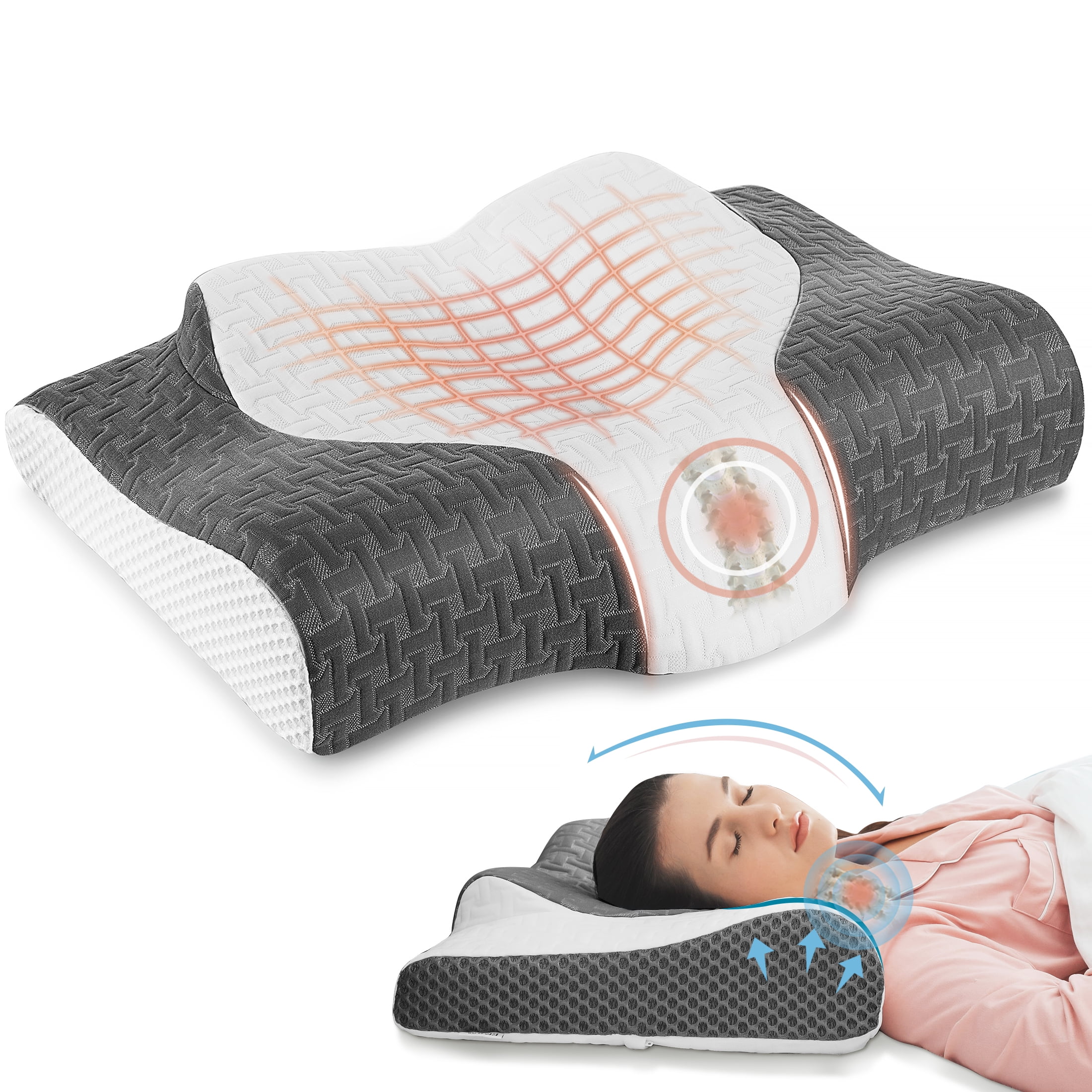 Elviros Adjustable Firmness Cervical Pillow for Neck Pain Relief,Ergonomic Memory Foam Contour