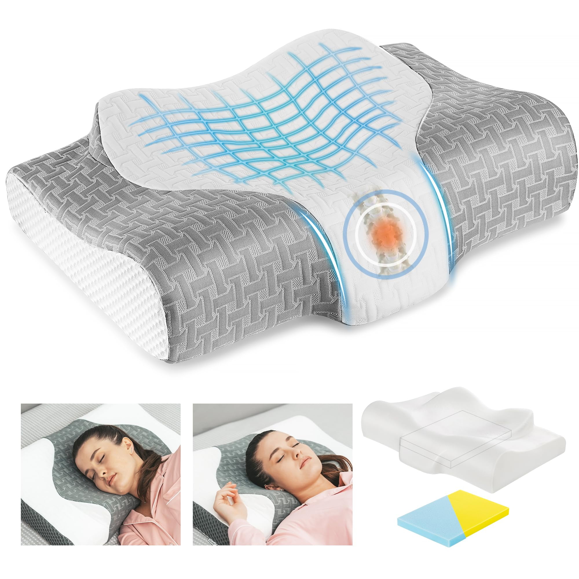 Elviros Adjustable Firmness Cervical Pillow for Neck Pain Relief