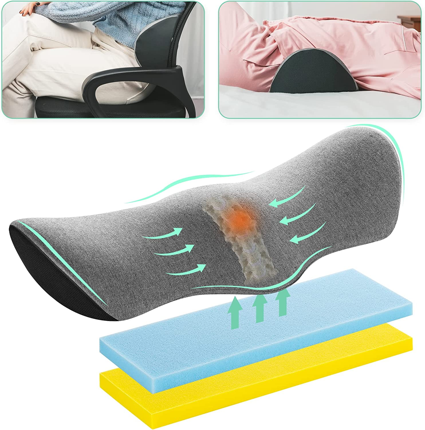 Elviros Adjustable Firmness Lumbar Support Pillow for Office Chair