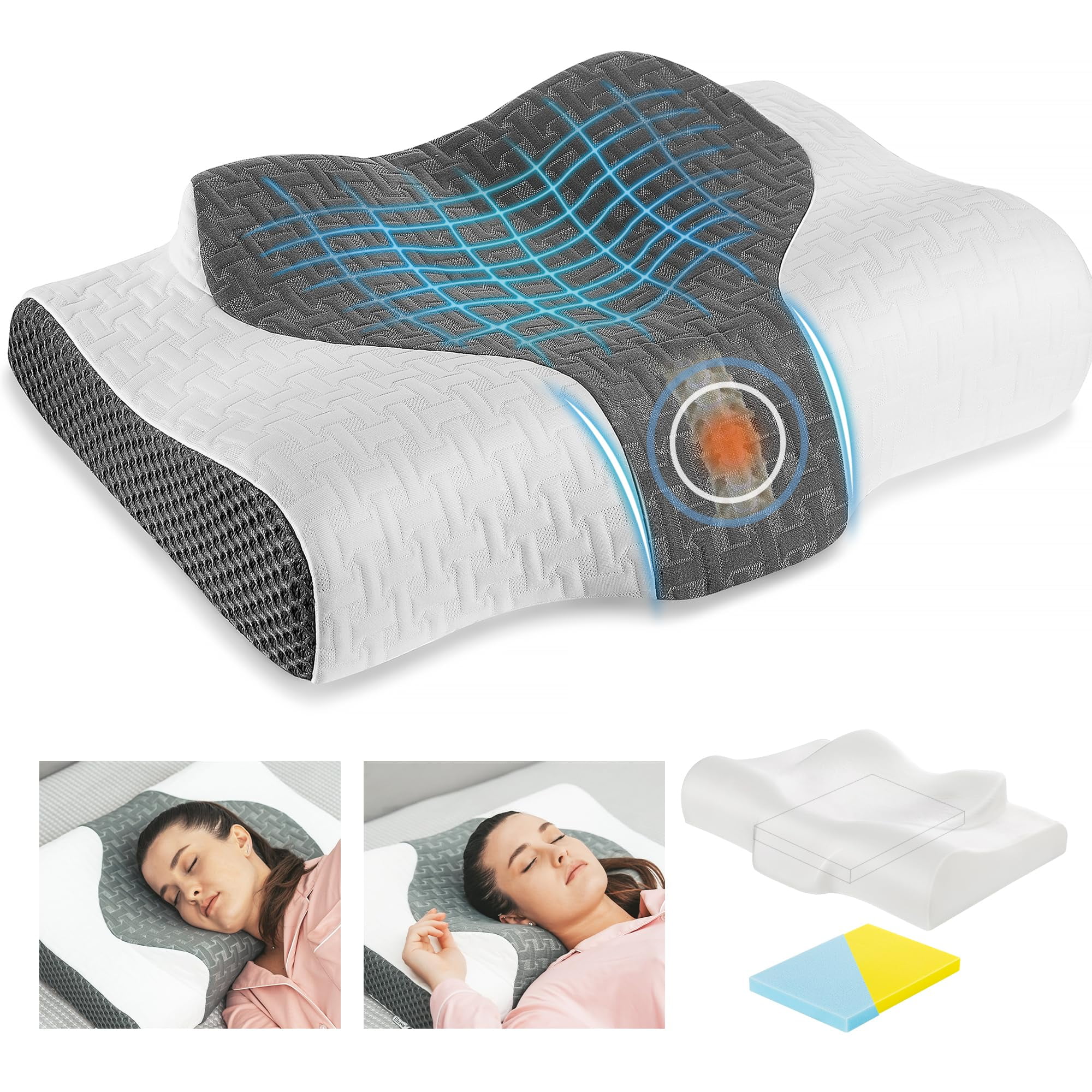 Elviros Adjustable Firmness Memory Foam Pillow, Cervical Pillow for