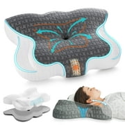 Elviros Cervical Memory Foam Pillow,Adjustable Height Contour Neck Support Pillow,Dark Gray,Adult