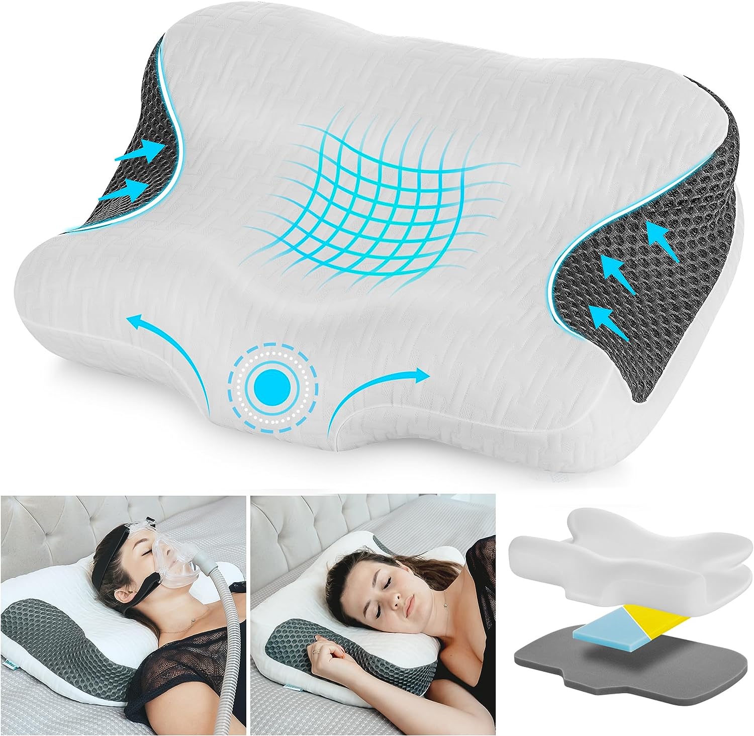 Lunderg CPAP Pillow for Side Sleepers Includes 2 Pillowcases