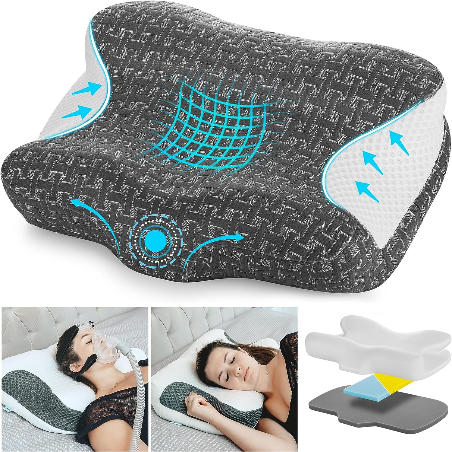 Elviros Memory Foam Pillow CPAP Users, Neck Pain Relief, Adjustable