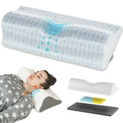 Elviros Cervical Neck Pillow, Adjustable Bolster Pillow, 2 in 1 Contour Memory Foam Pillows (Blue)