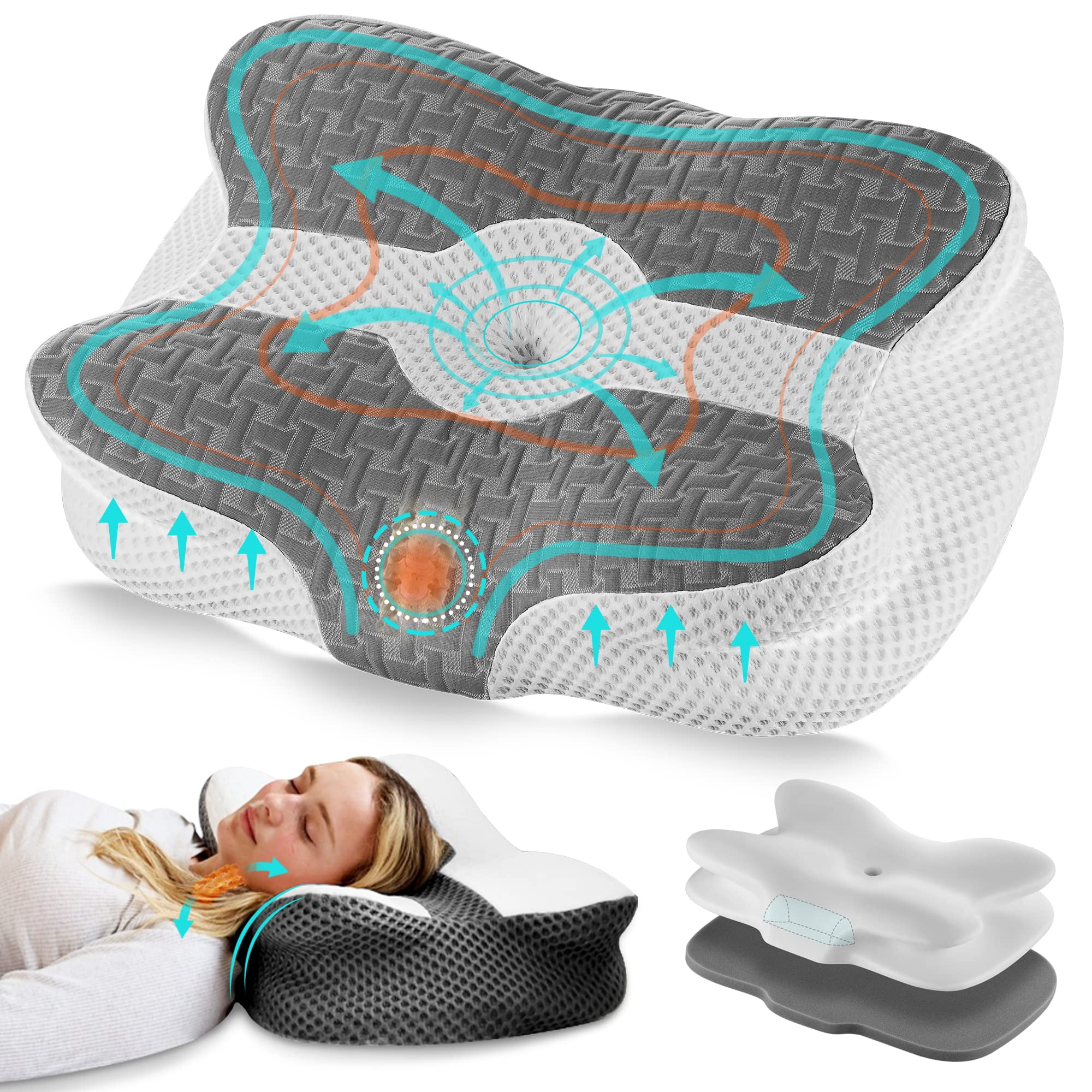 Elviros Cervical Pillow, Contour Memory Foam Pillow for Neck Pain