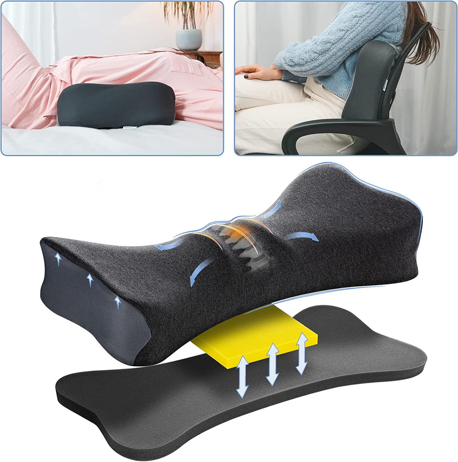 Elviros Memory Foam Lumbar Pillow, Adjustable Firmness Lumbar Support Pillow, 3.86"H for Back