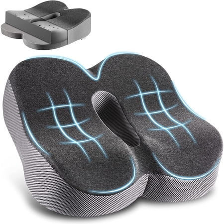 Elviros Memory Foam Office Chair Cushion,Adjustable Height,Relief for Back,Tailbone,Sciatica Pain,Black, Med Firm