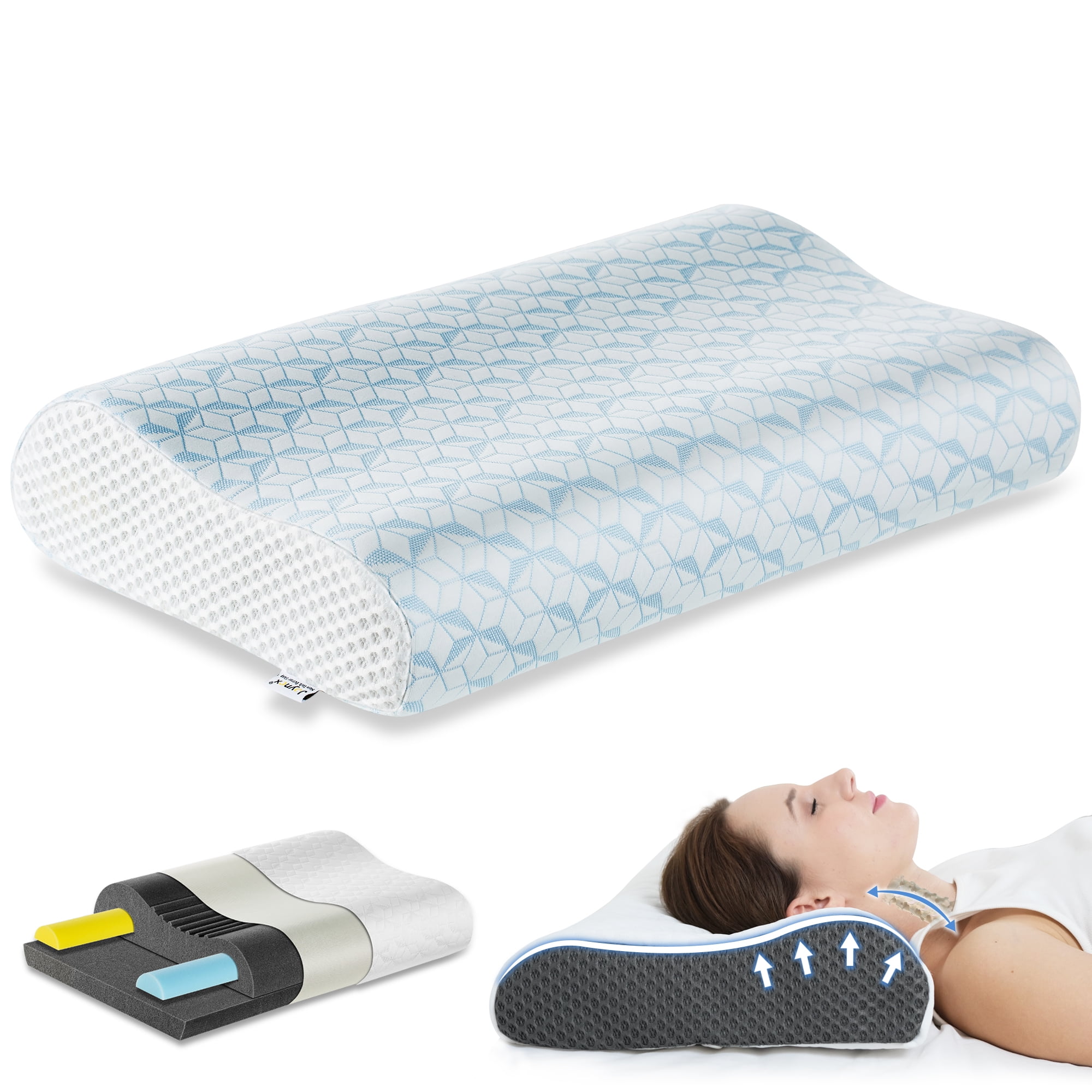 Elviros Memory Foam Pillow, Adjustable Contour Pillow for Neck Pain