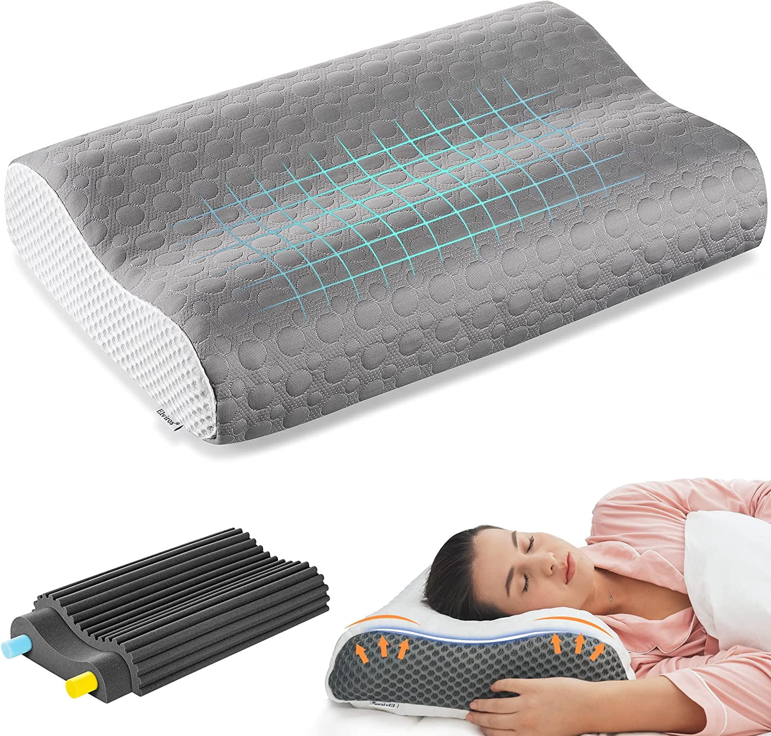 Elviros Memory Foam Pillow for Sleeping, Adjustable Cervical Neck