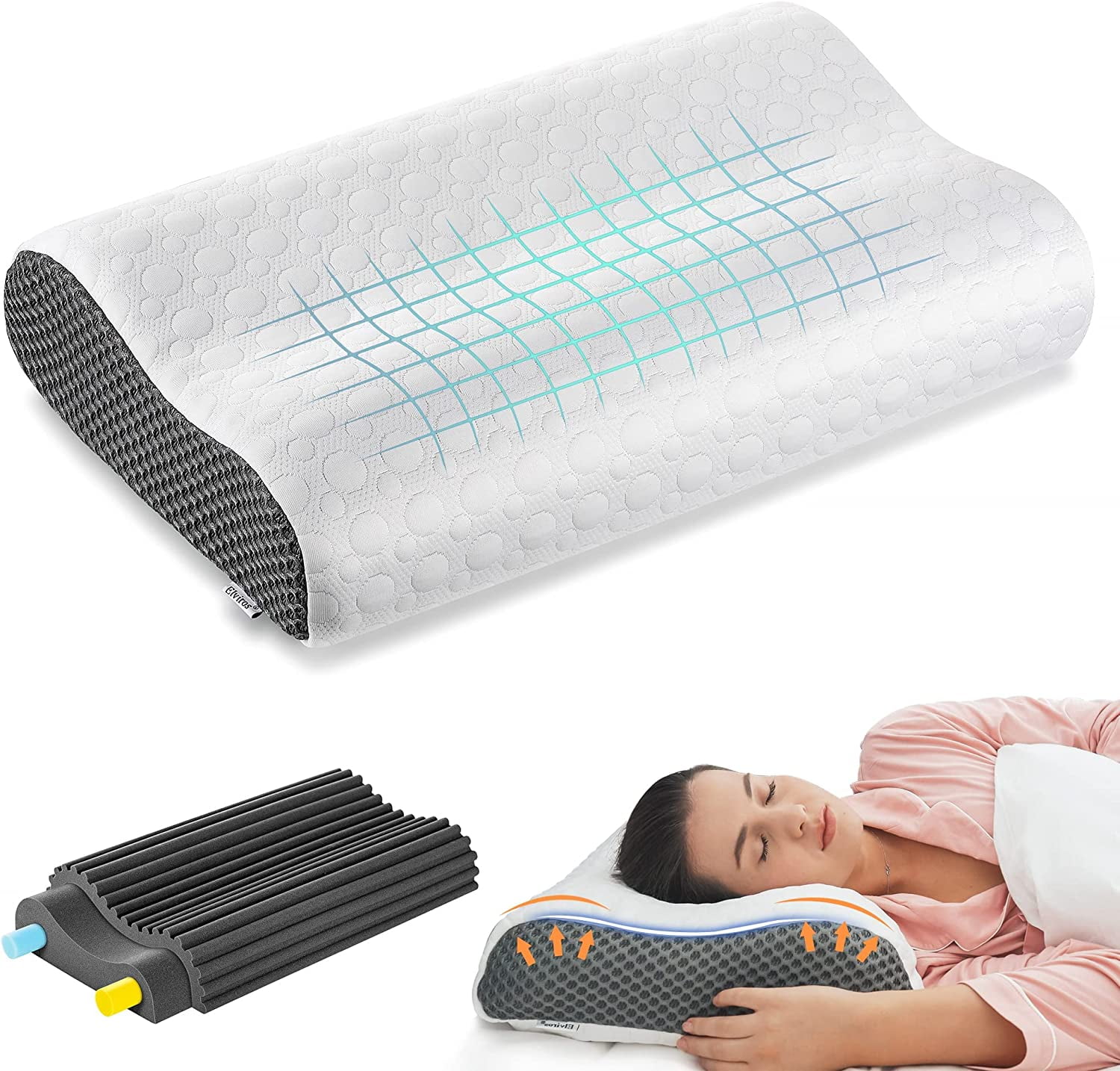 Elviros Memory Foam Pillow for Sleeping, Adjustable Cervical Neck