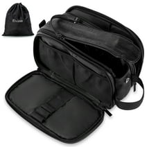 Elviros Men's Toiletry Bag,Water-Resistant Travel Dopp Kit, PU Leather Organizer (Black,Large)