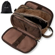 Elviros Men's Toiletry Bag,Water-Resistant Travel Dopp Kit, PU Leather Organizer (Coffee,Large)