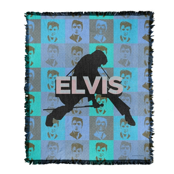 Elvis Blanket, 50"x60" Pop Art Silhouette Woven Tapestry Cotton Blend Fringed Throw Blanket