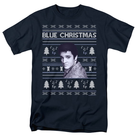 Elvis Blue Ugly Christmas Fair Isle Unisex Adult T Shirt, Navy, Small