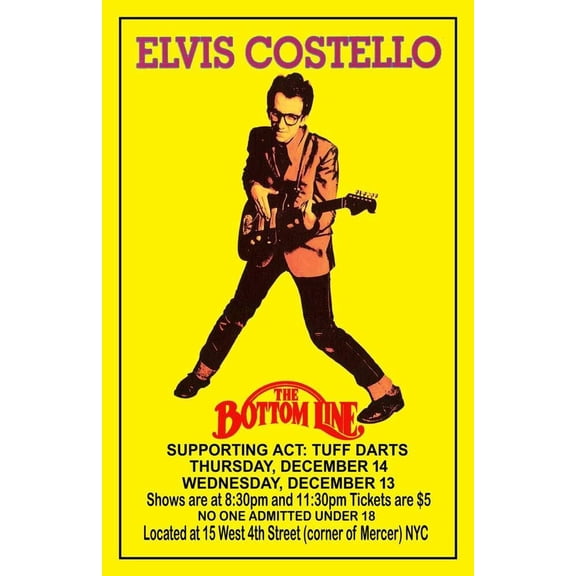 Elvis Costello Replica 1977 Concert Poster