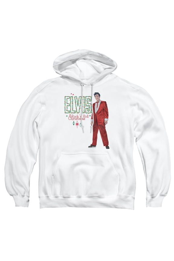 Elvis Holiday Lights Adult Pull-Over Hoodie, White, Large