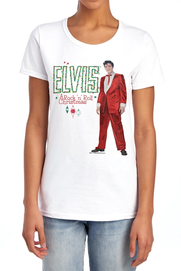 Elvis Holiday Lights Women's T Shirt, White, 2X-Large