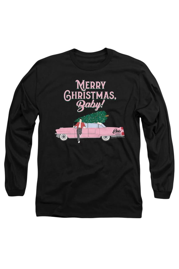 Elvis Merry Christmas Baby Unisex Adult Long-Sleeve T Shirt, Black, Large