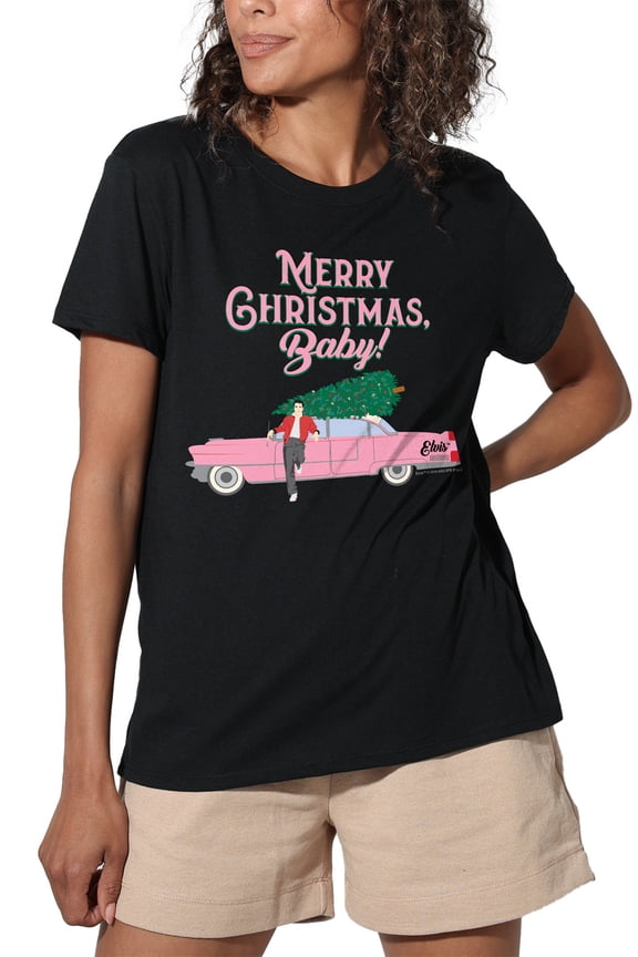 Elvis Merry Christmas Baby Women's Loose T-Shirt, Black, Small
