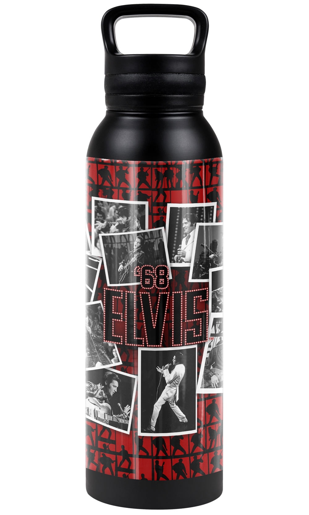 Elvis Official 68 Photos 24 oz Insulated Canteen Water Bottle, Leak Resistant, Vacuum Insulated Stainless Steel with Loop Cap, Black