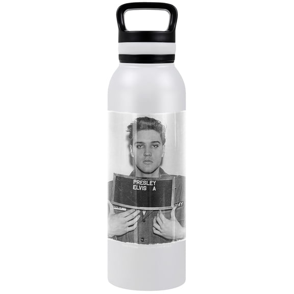 Elvis Official Army Mug Shot 24 oz Insulated Canteen Water Bottle, Leak Resistant, Vacuum Insulated Stainless Steel with Loop Cap, White