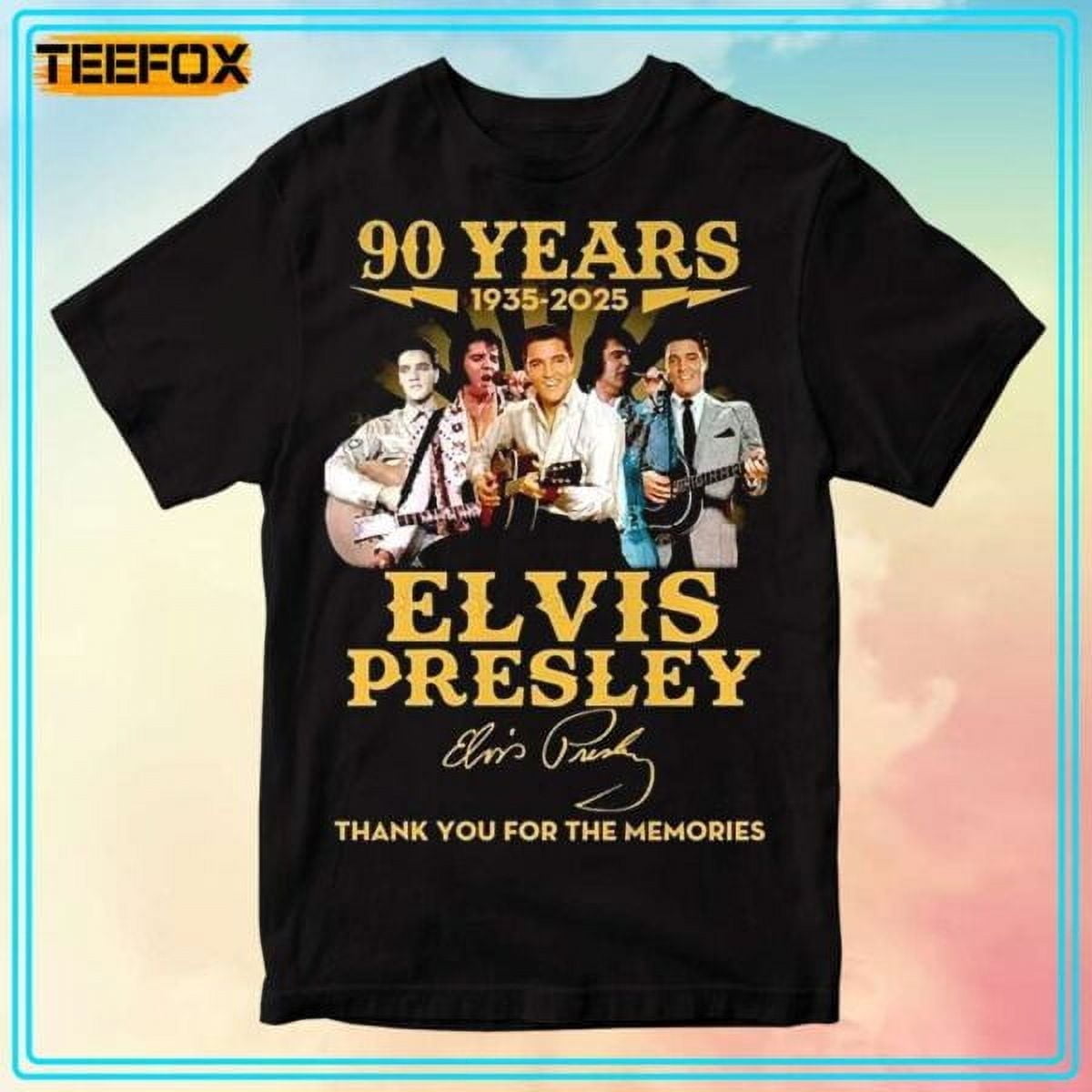 Elvis Presley 90 Years Signature 1935-2025 T-Shirt ,Black Color,Size M ...