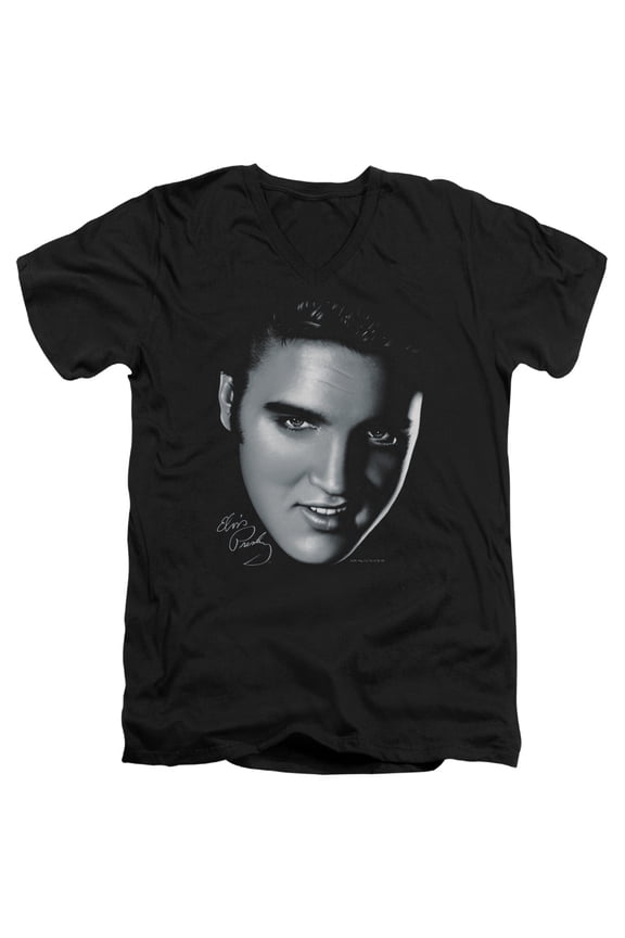 Elvis Presley Big Face Adult V-Neck T-Shirt Black