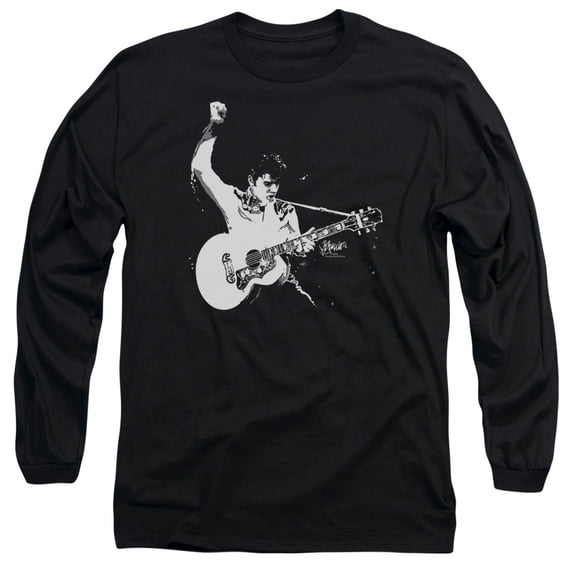 Elvis Presley - Black And White Guitarman - Long Sleeve Shirt - Small