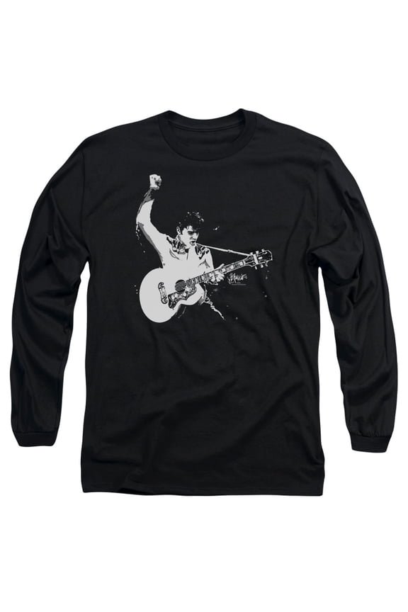Elvis Presley - Black And White Guitarman - Long Sleeve Shirt - Small