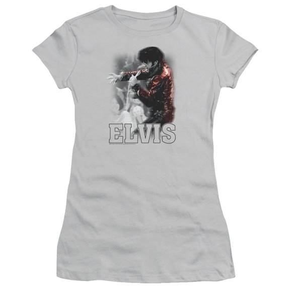 Elvis Presley Black Leather S/S Junior Women's T-Shirt Sheer Silver