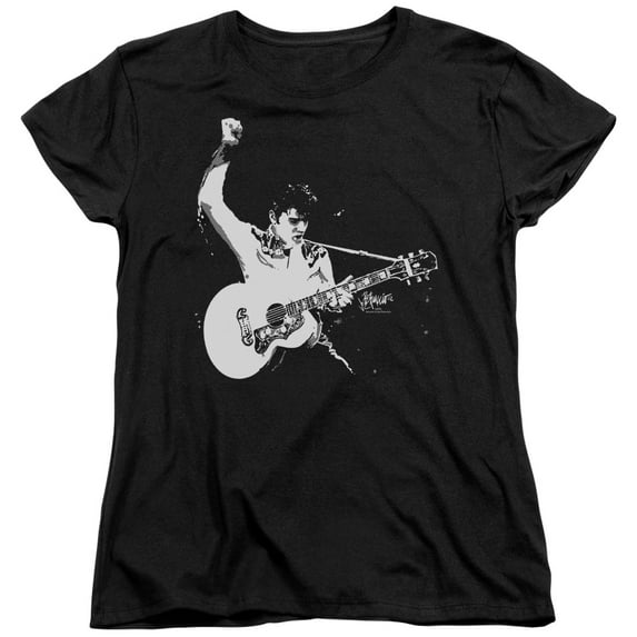 Elvis Presley Black White Guitarman Women's T-Shirt Black