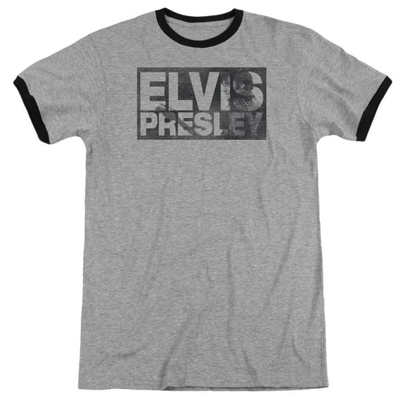 Elvis Presley Block Letters Adult Ringer T-Shirt Heather/Black