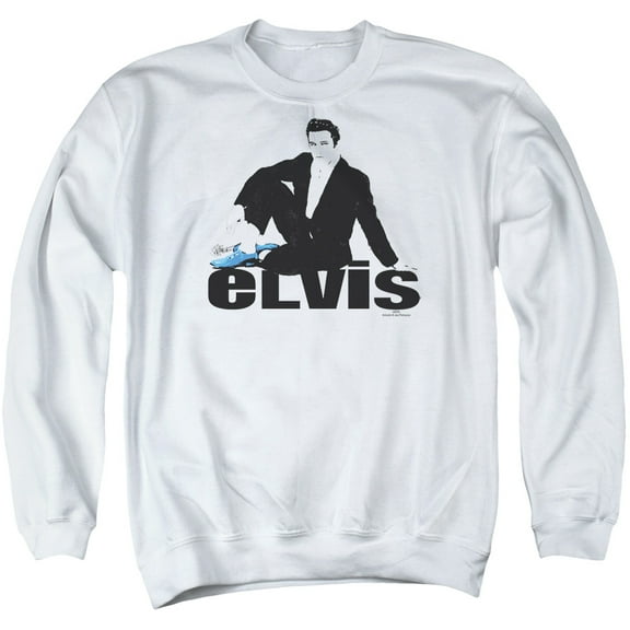 Elvis Presley Blue Suede Adult Crewneck Sweatshirt White
