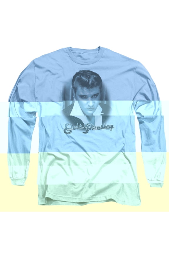 Elvis Presley Blue Suede Fade Long Sleeve T-Shirt Carolina Blue