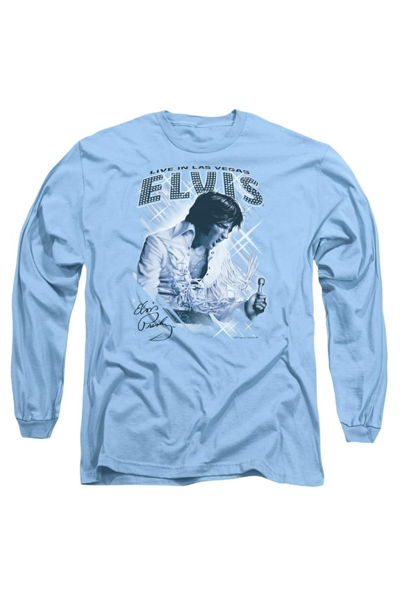 Elvis Presley Blue Vegas Adult Long Sleeve T-Shirt Carolina Blue