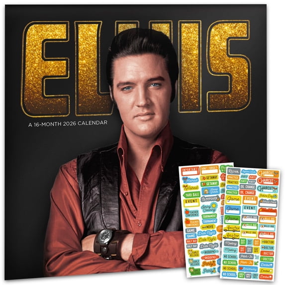 Elvis Presley Calendar 2026 - Deluxe 2026 King of Rock and Roll Elvis Presley Wall Calendar Bundle with Over 100 Reminder Stickers (Graceland Gifts, Office Supplies)