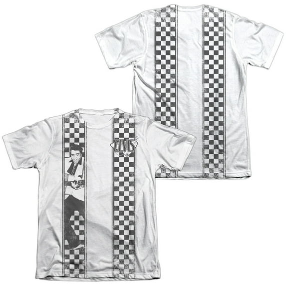 Elvis Presley Checkered Bowling Shirt (Front/Back Print) Sublimated T-Shirt White