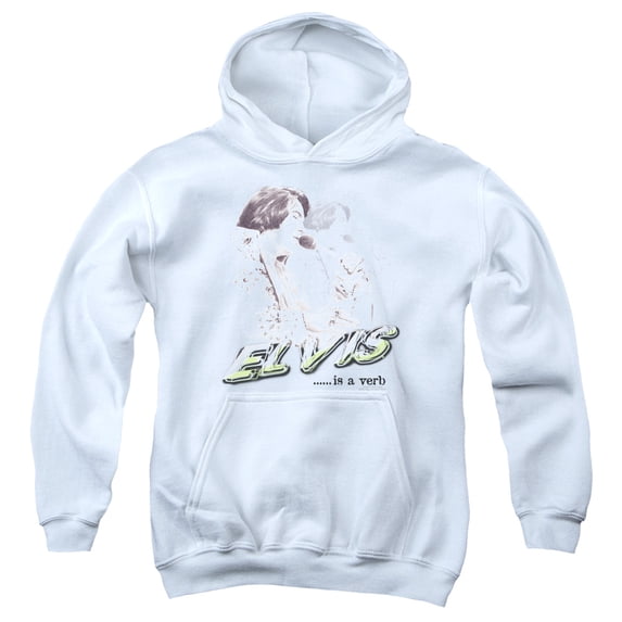 Elvis Presley Elvis Is A Verb Youth Pullover Hoodie Sweatshirt White