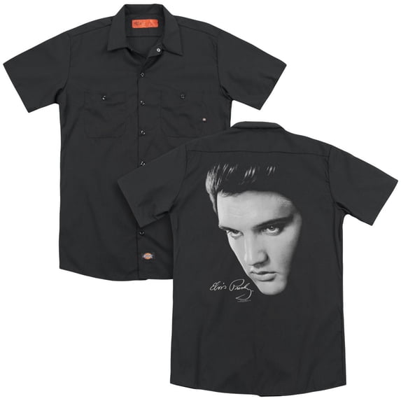 Elvis Face T-shirt Black Adult Unisex 65% Polyester/35% Cotton Short Sleeve