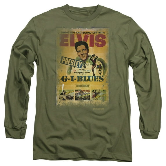 Elvis Presley Gi Blues Poster-Long Sleeve Adult 18/1-Military Green