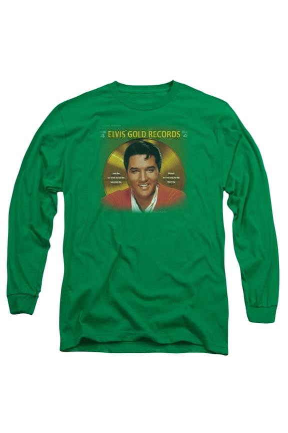 Elvis Presley Gold Records Long Sleeve T-Shirt Kelly Green