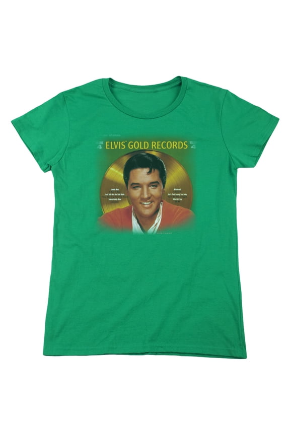 Elvis Presley Gold Records S/S Women's T-Shirt Kelly Green