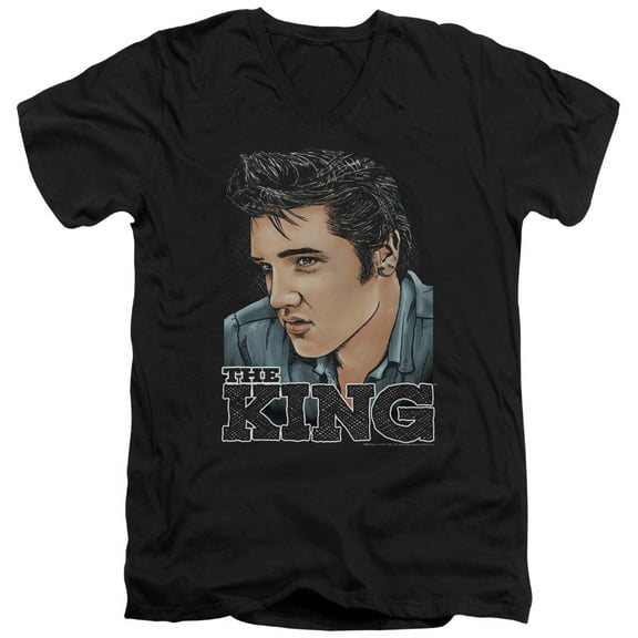 Elvis Presley Graphic King Adult V-Neck T-Shirt Black