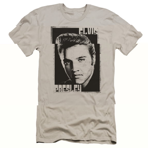 Elvis Presley Graphic Portrait Premuim Canvas Slim Fit T-Shirt Silver