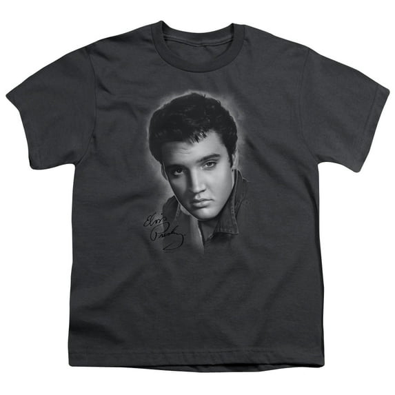 Elvis Presley Grey Portrait Youth T-Shirt Charcoal