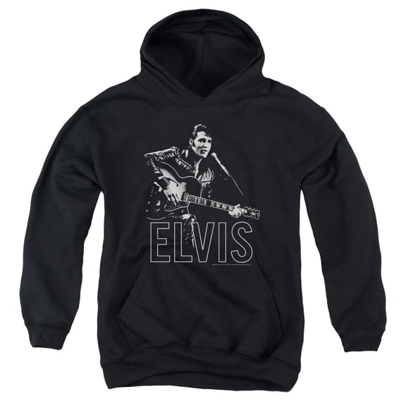 Elvis Presley Guitar In Hand Youth Pullover Hoodie Sweatshirt Black