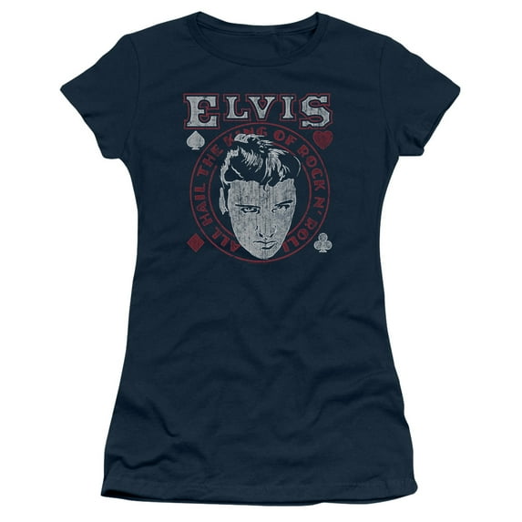 Elvis Presley Hail The King Junior Women's Sheer T-Shirt Navy