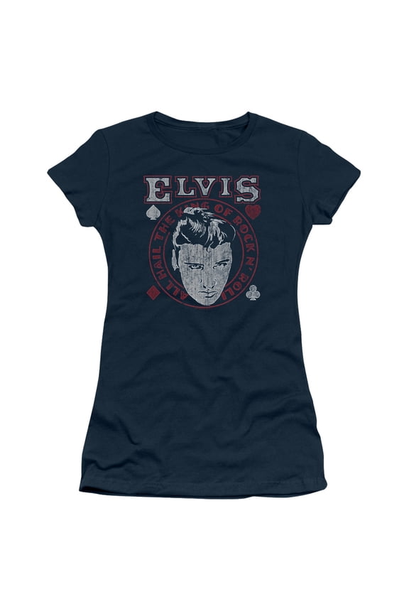 Elvis Presley Hail The King Junior Women's Sheer T-Shirt Navy
